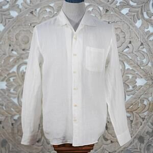 Zara White 100% Linen Shirt Men’s L Long Sleeve Button Front Casual